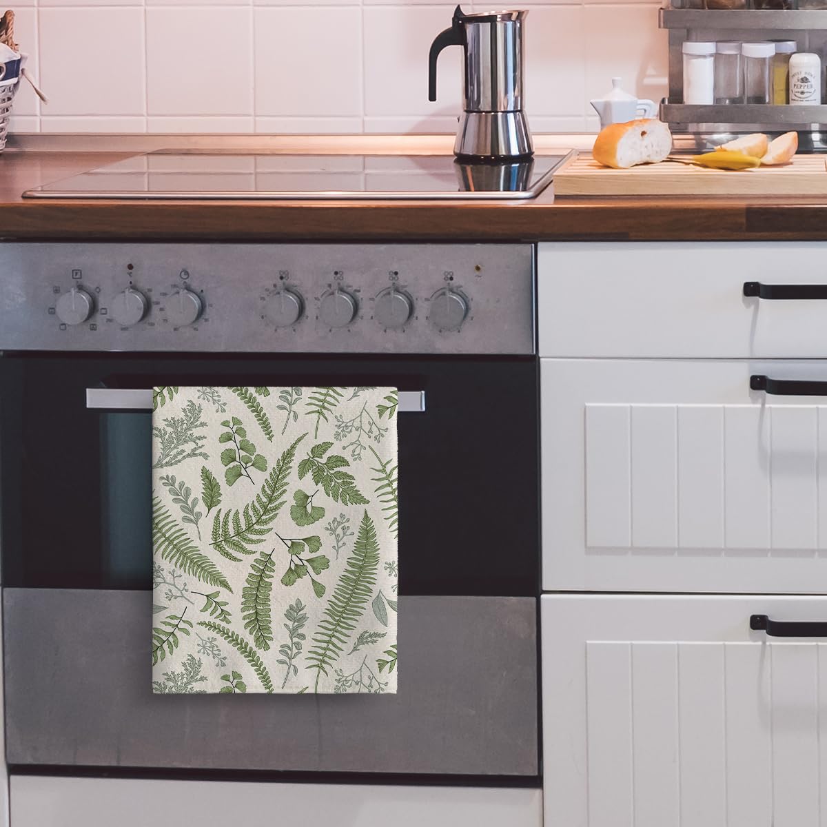 Wovoto sage-green decorative kitchen towel adds natural style to any counter