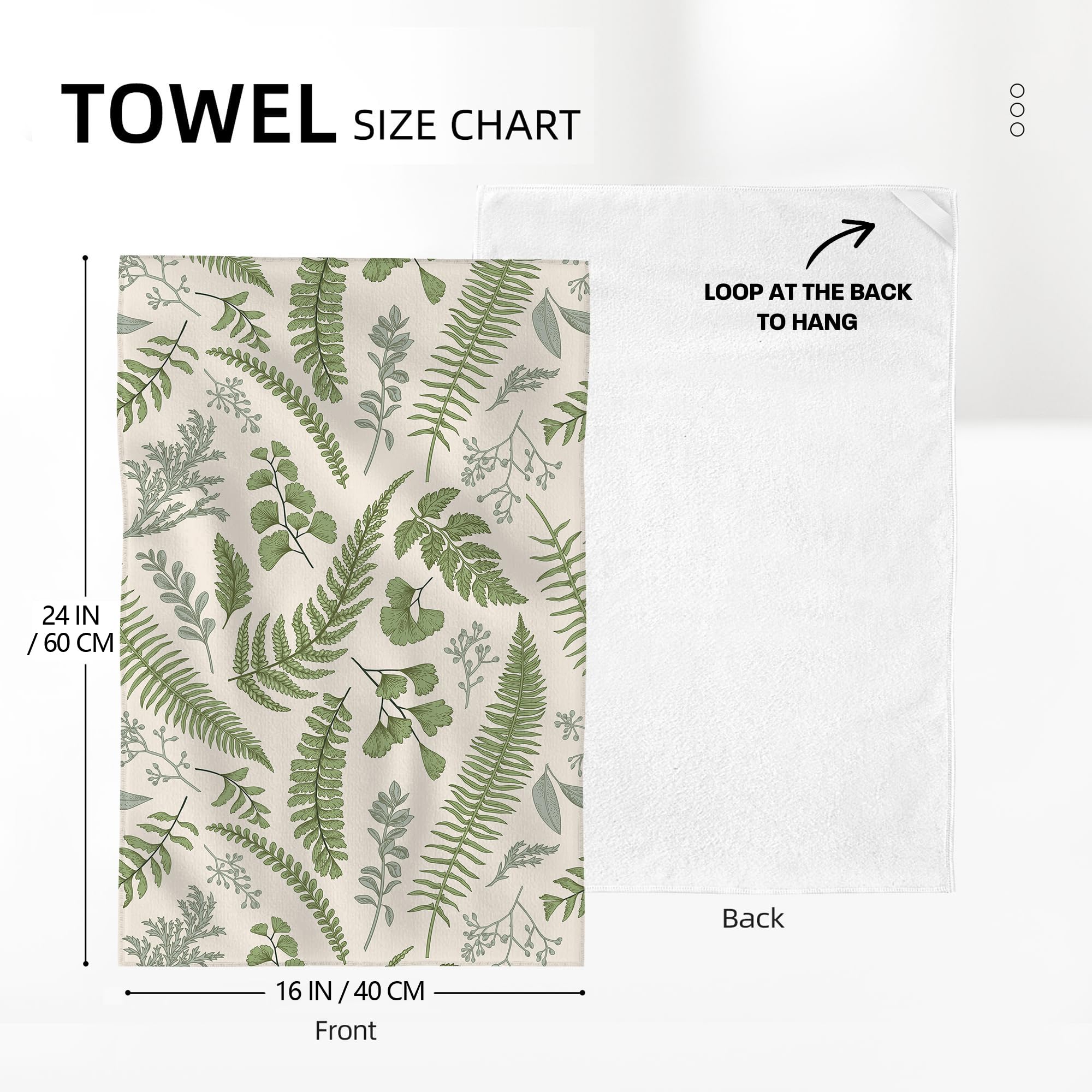 Wovoto sage green herbs towel, hanging loop for easy storage and quick access