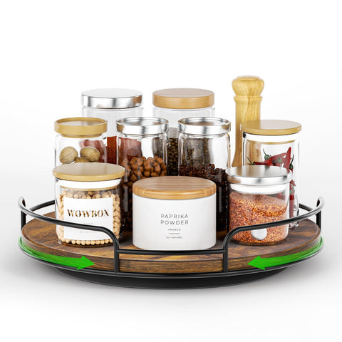 WOWBOX 10-Inch Lazy Susan top view shows smooth 360° rotation for easy access.