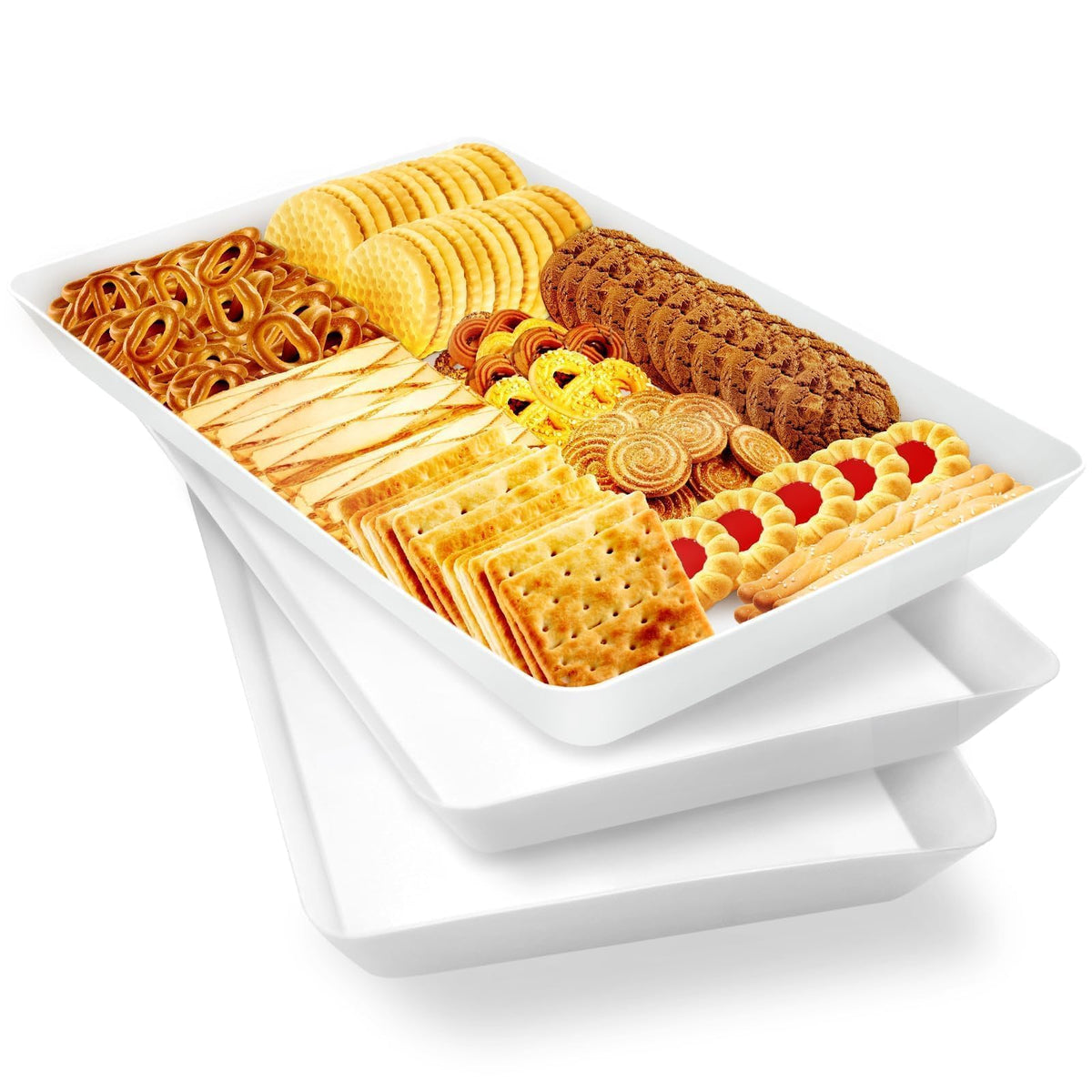 WOWBOX 3-piece serving tray set showing its spacious 14x9 inch surface for fruit and snacks
