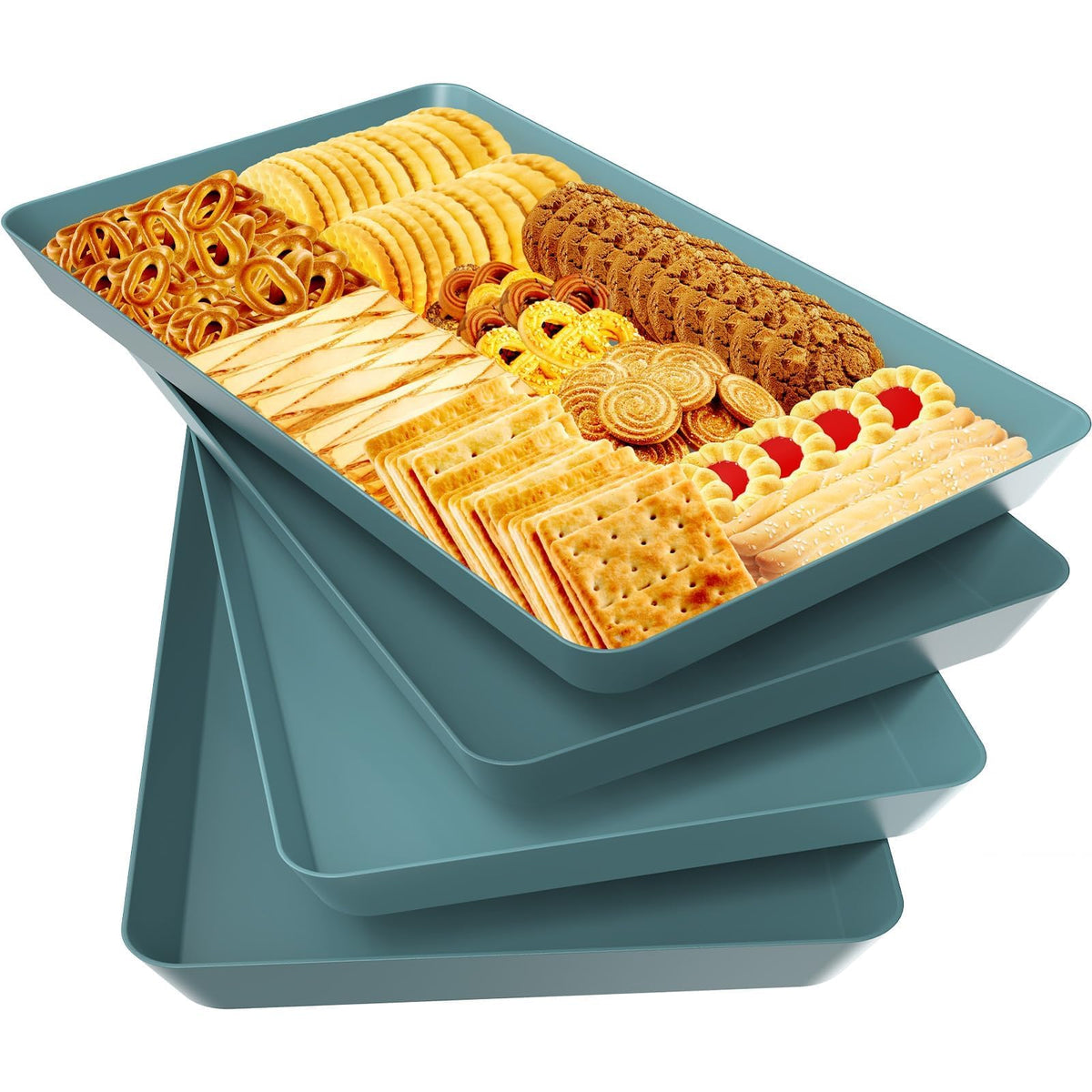 WOWBOX 4pc serving tray set on table with fruit for easy entertaining