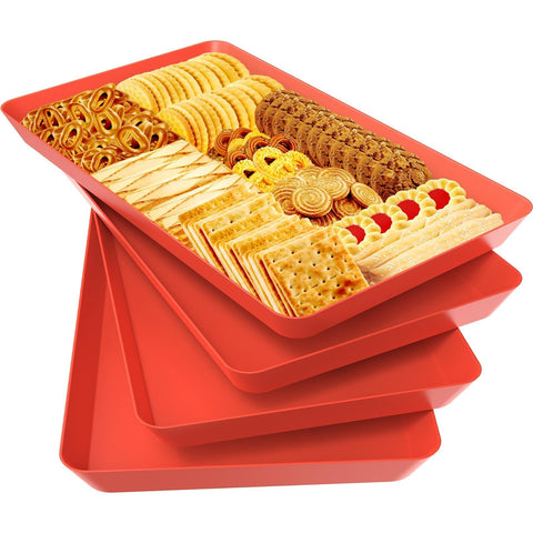 WOWBOX 4pcs serving trays demonstrate spacious capacity for fruit, cookies, and snacks.