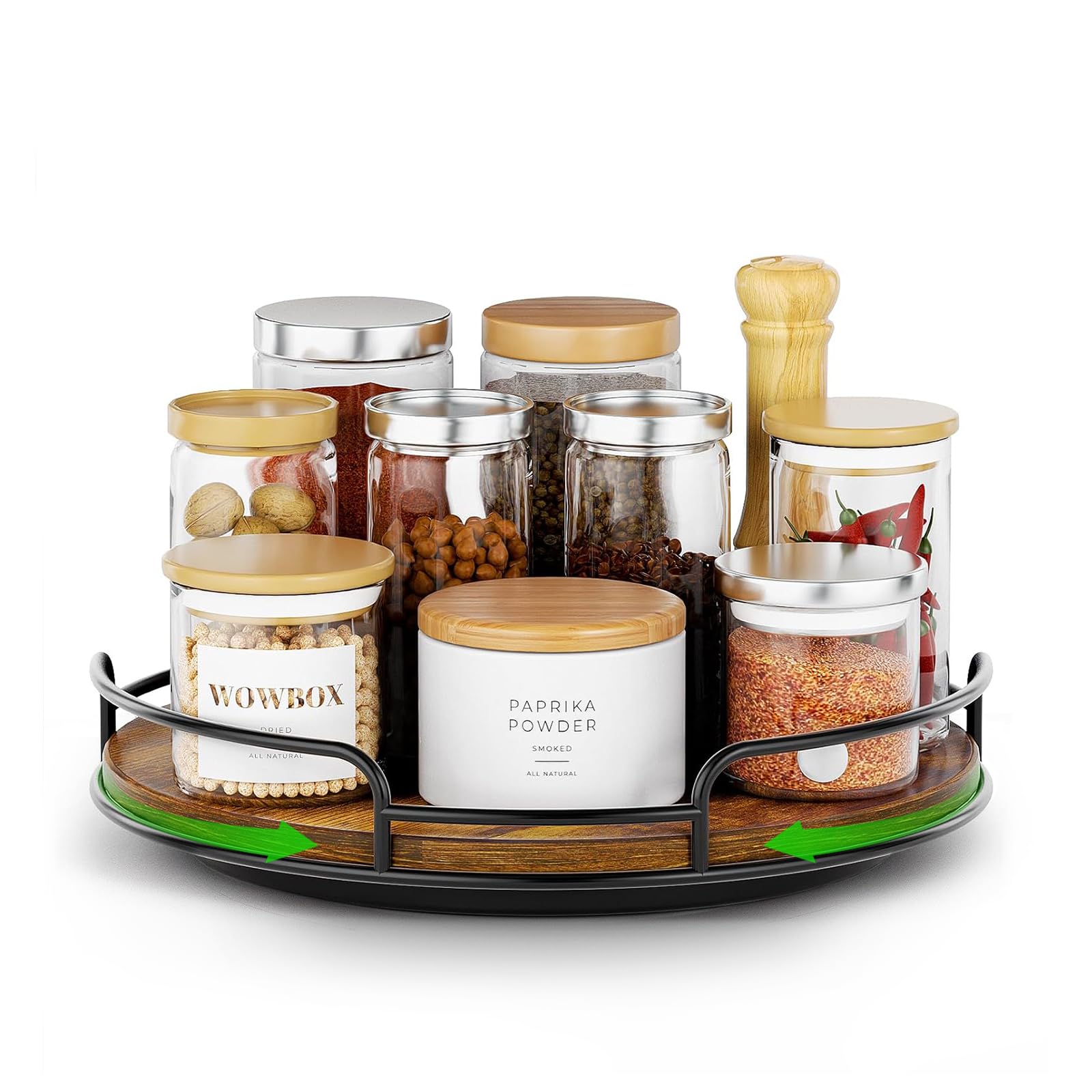 WOWBOX 9-inch Lazy Susan top view with smooth 360 rotation for easy access.