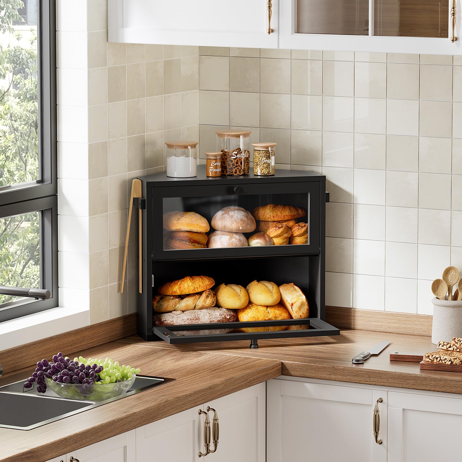 WOWLIVE bamboo bread box natural finish highlights durable, moisture-resistant material