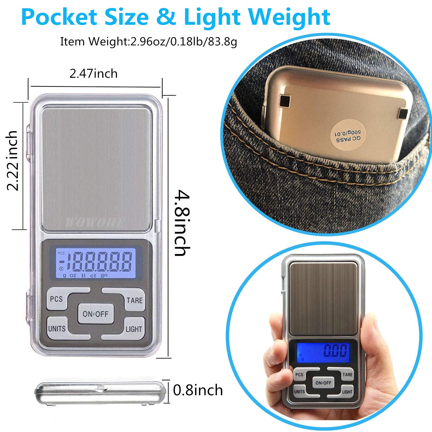 WOWOHE tare function quickly zeroes weight for multiple items