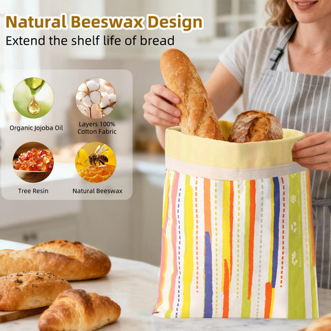 Wozskaf beeswax bread bags for sourdough storage maintain crust and crumb quality.