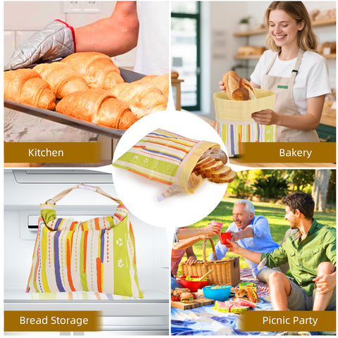 Wozskaf striped design bread bags add a decorative touch to kitchen storage.