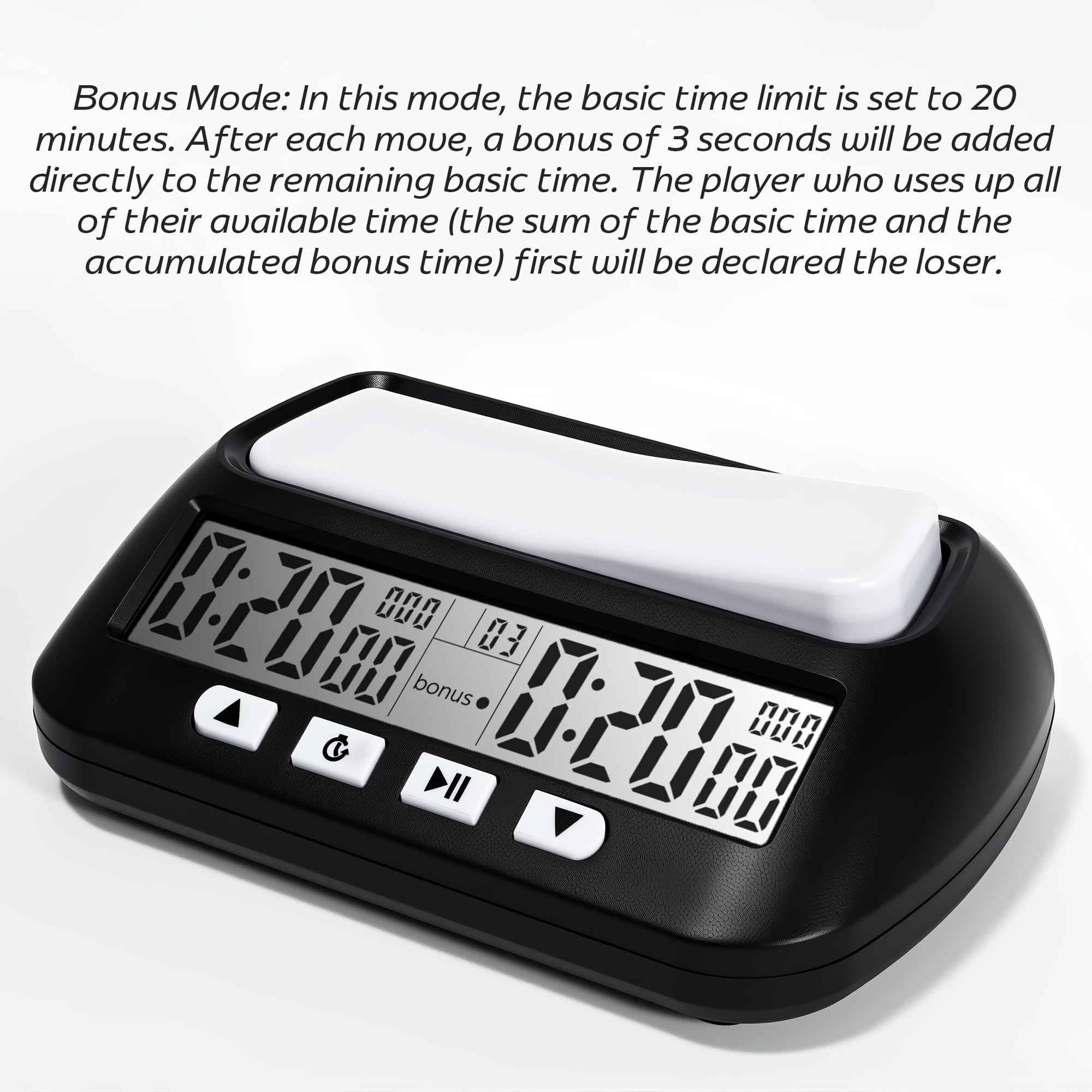 WQV Digital Chess Clock bottom switches reduce accidental adjustments during games