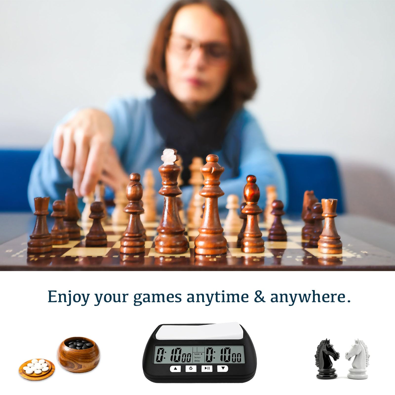 WQV Digital Chess Clock compact footprint shown for travel