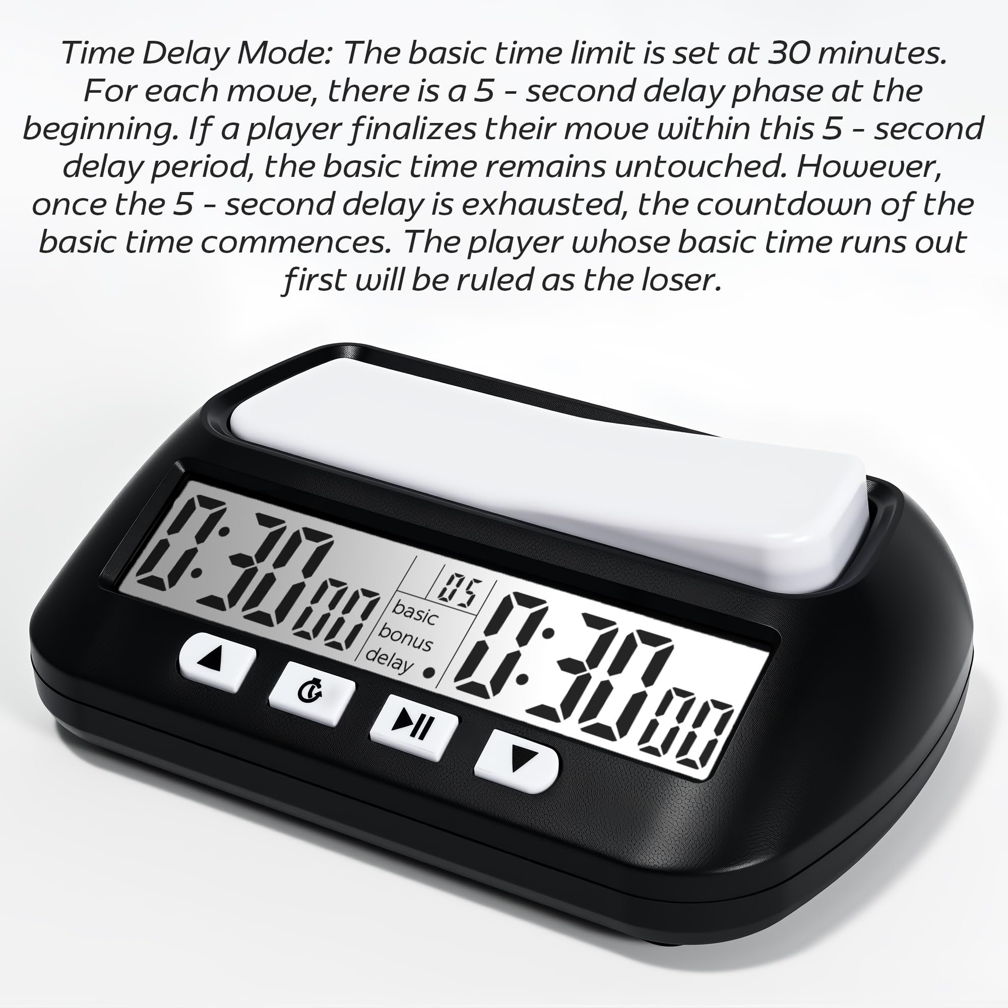 WQV Digital Chess Clock side view showing compact, portable design for travel