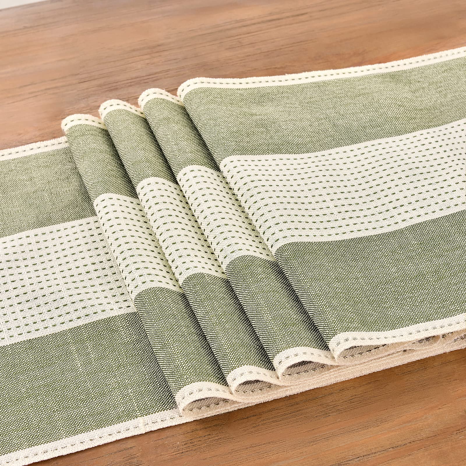 Wracra farmhouse macrame pattern in cream and green elevates table aesthetics