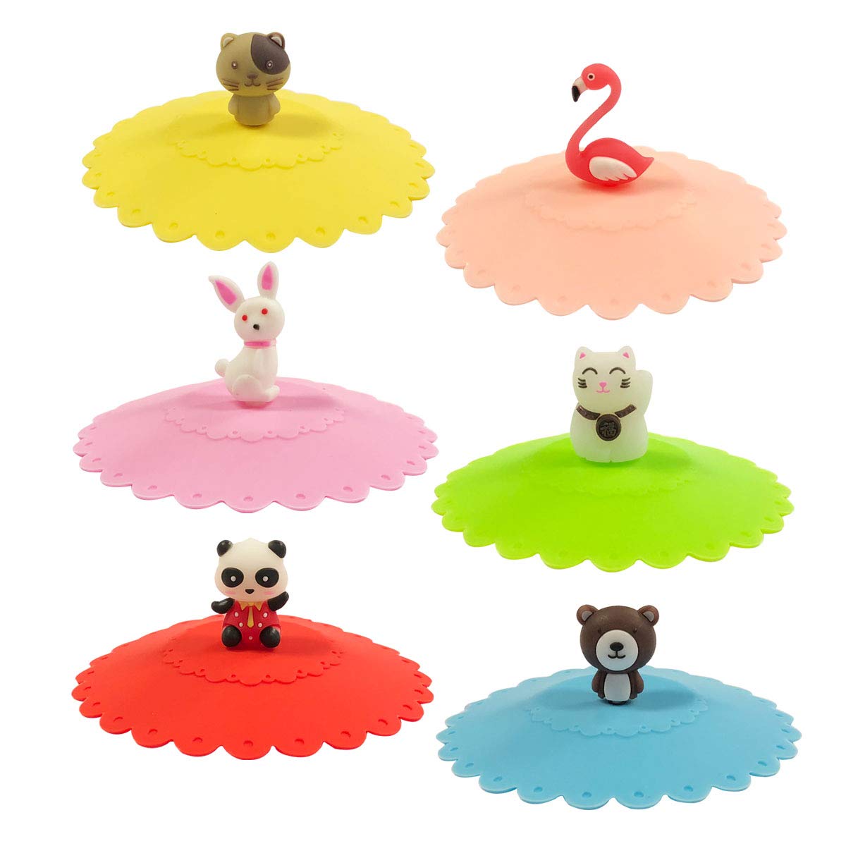 Wrapables Cute Animal silicone lid seals spills and dust for hot or cold drinks.