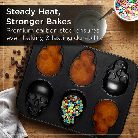 Wrenbury large skull pan for Halloween treats with non-stick release.