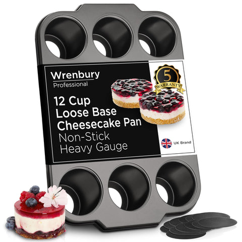 Wrenbury Pro Mini Cheesecake Pans 12-hole removable bottom for easy release.