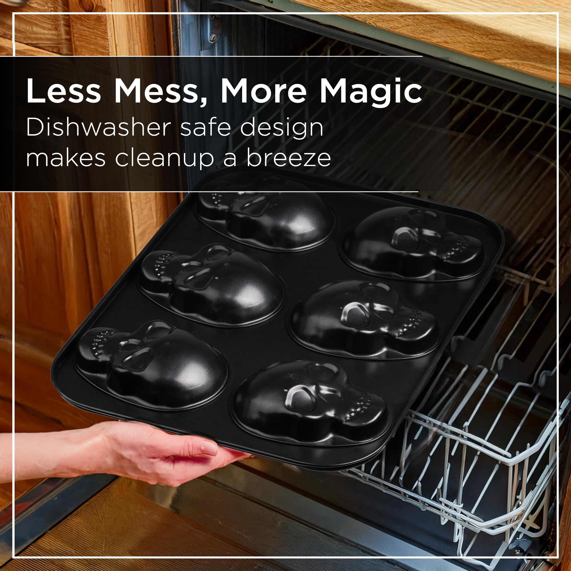 Wrenbury skull baking pan set up for party baking and decor.