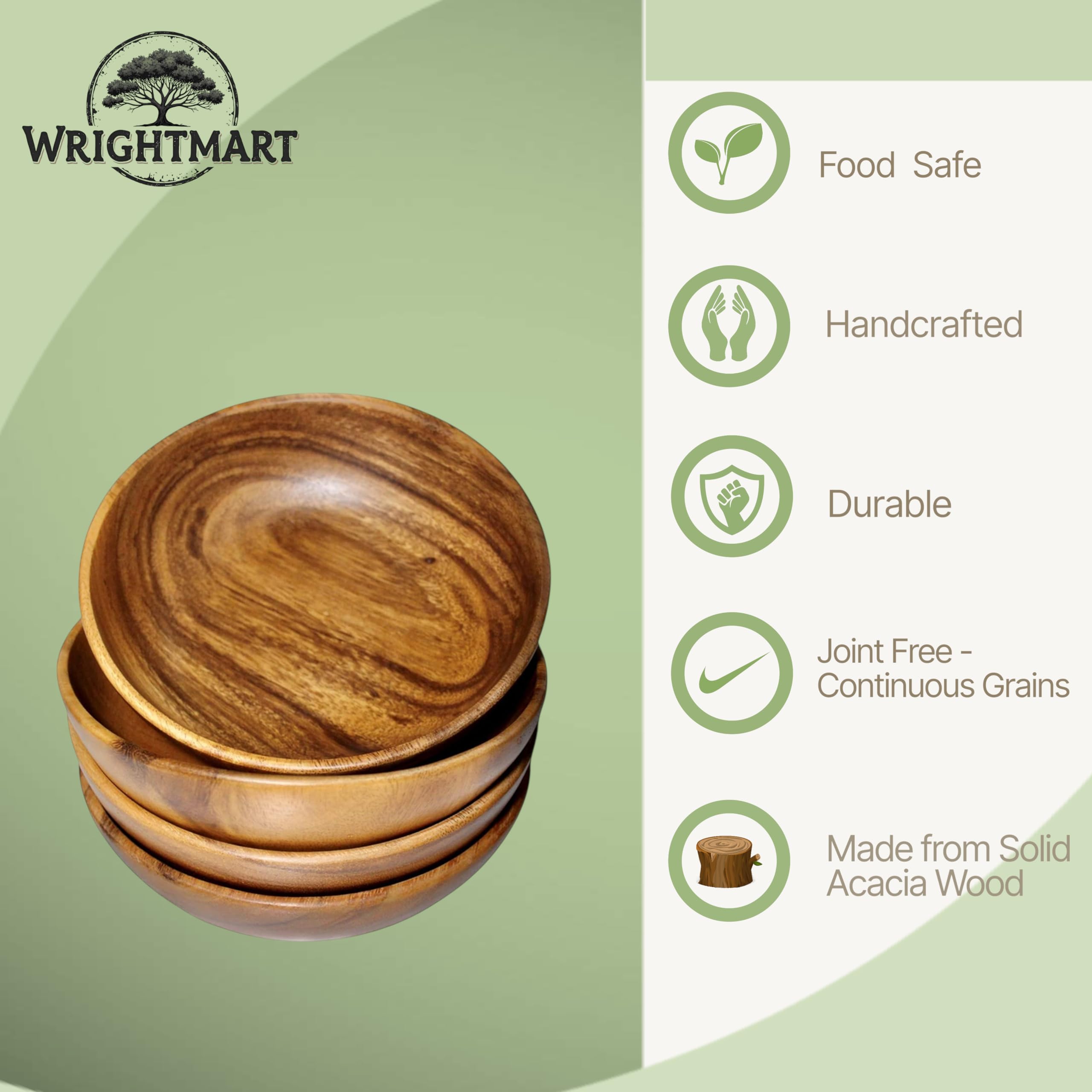 WRIGHTMART 7-inch acacia bowls shown with fresh salad