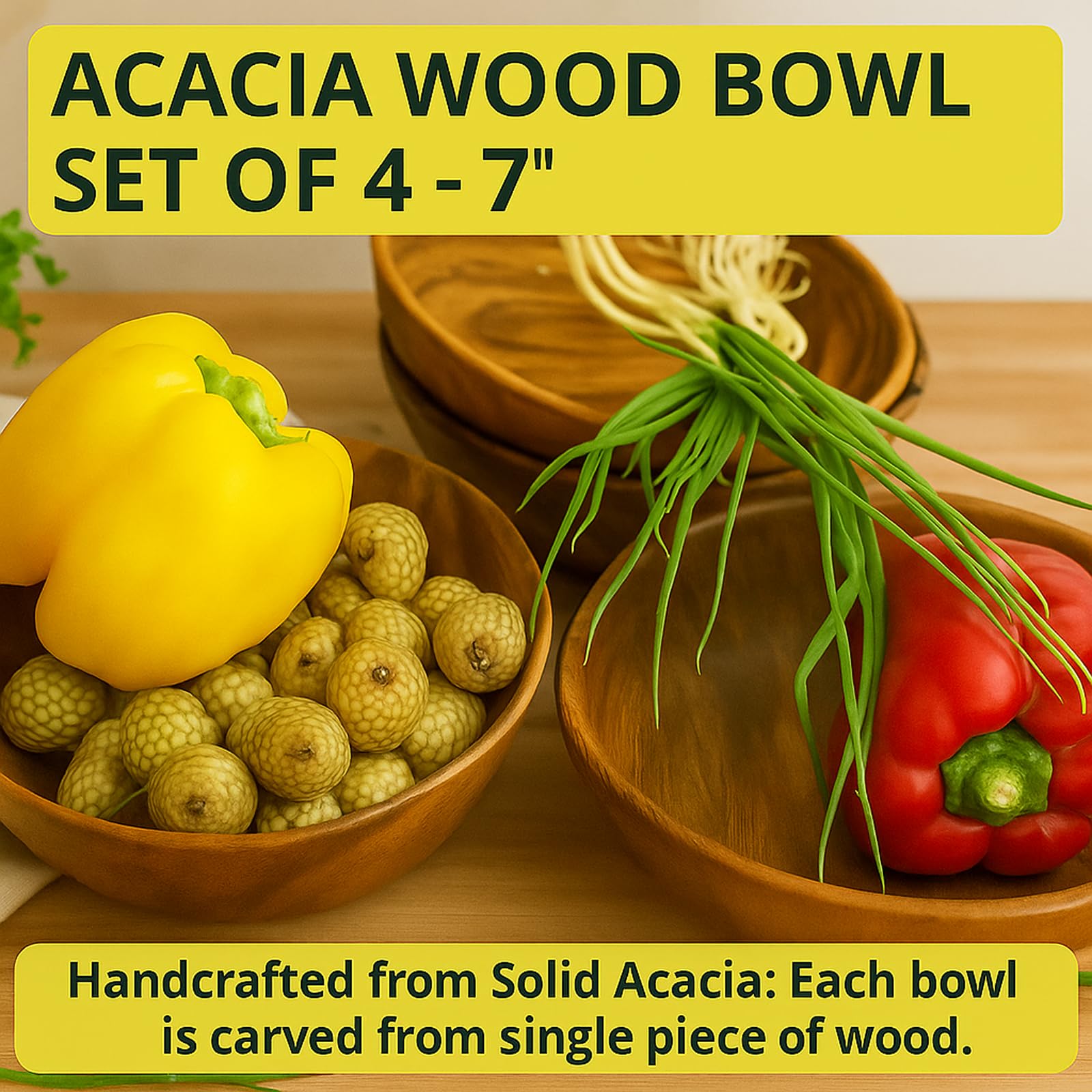 WRIGHTMART gift-ready acacia bowl set for holidays
