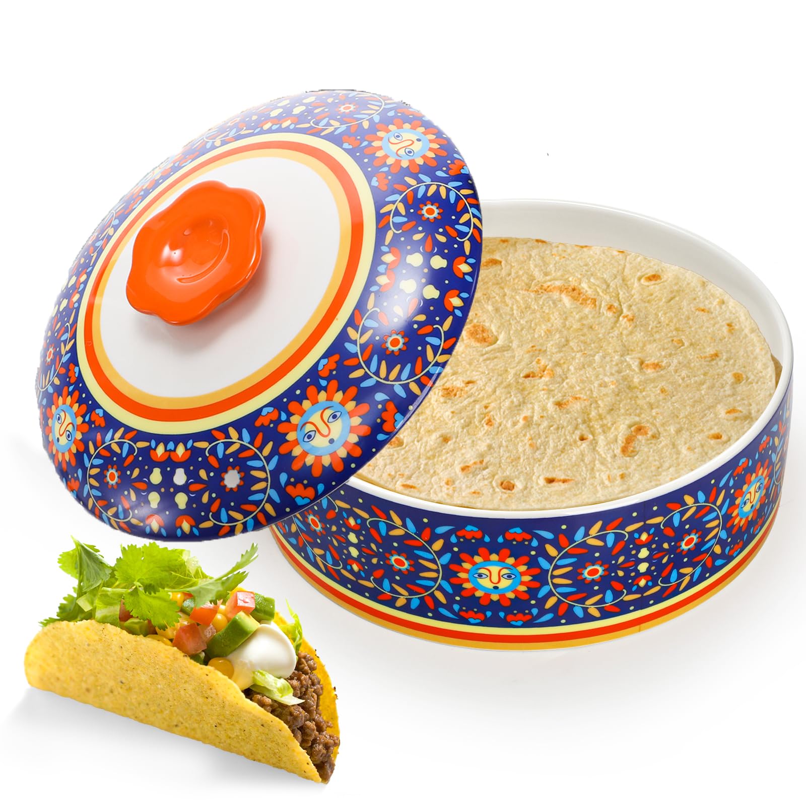 WRINGKIT ceramic tortilla warmer 8.5 inch inside view showing generous capacity.