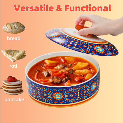 WRINGKIT ceramic tortilla warmer pattern on table adds stylish centerpiece.