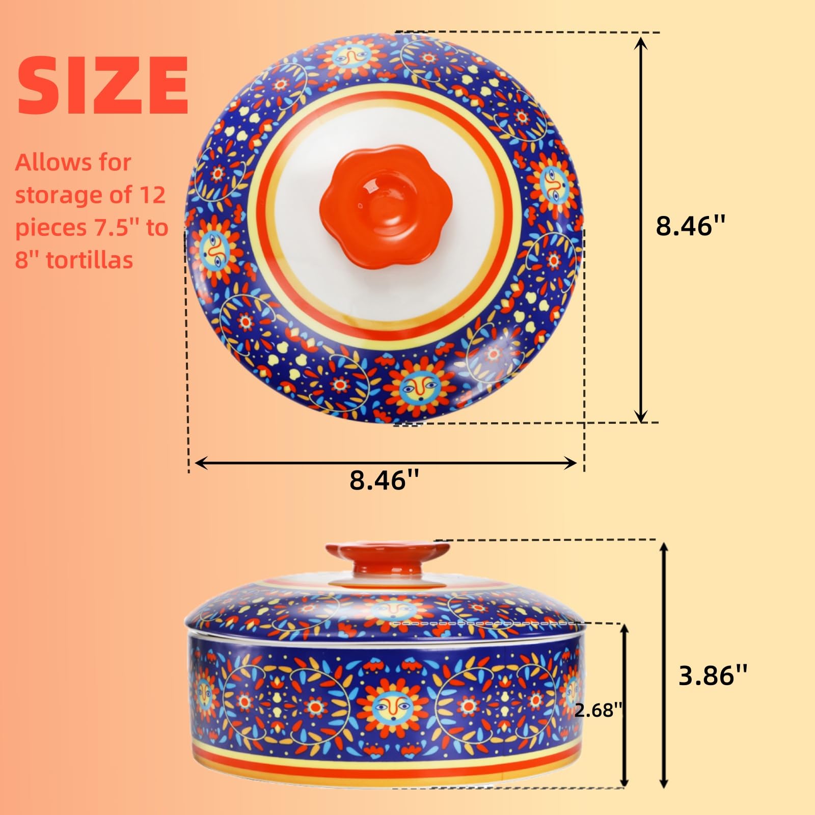 WRINGKIT tortilla warmer with lid closeup highlighting sturdy, lead-free ceramic.