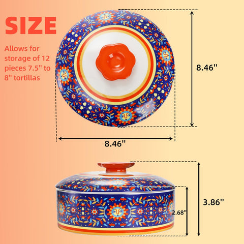 WRINGKIT tortilla warmer with lid closeup highlighting sturdy, lead-free ceramic.