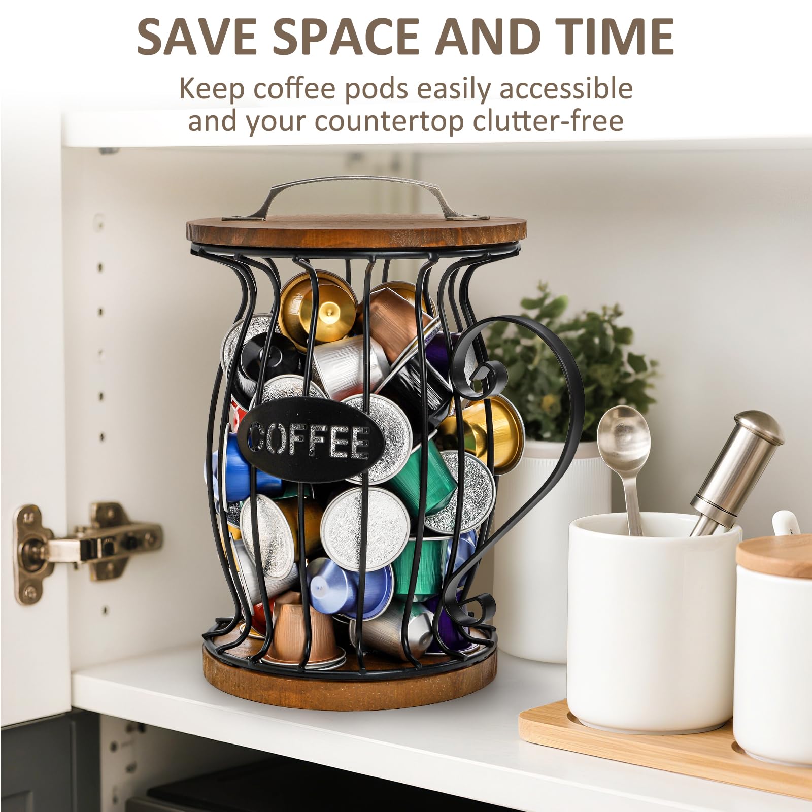 WRINGKIT countertop storage keeps capsules neatly reachable.