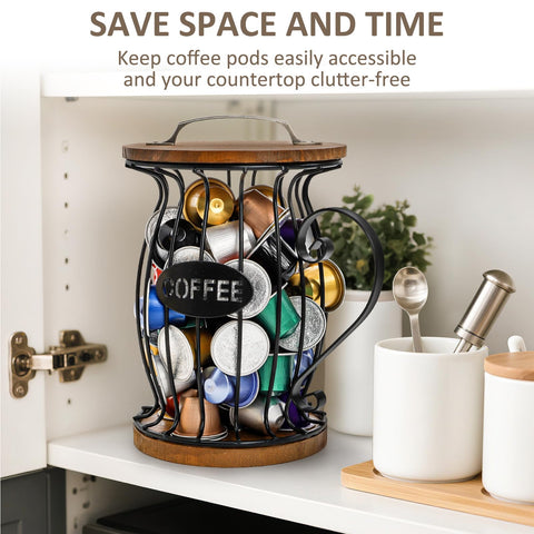 WRINGKIT countertop storage keeps capsules neatly reachable.