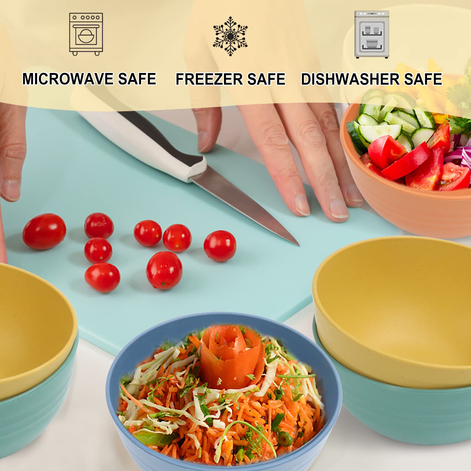 Colorful Wrova wheat straw bowls ideal for salads and snacks