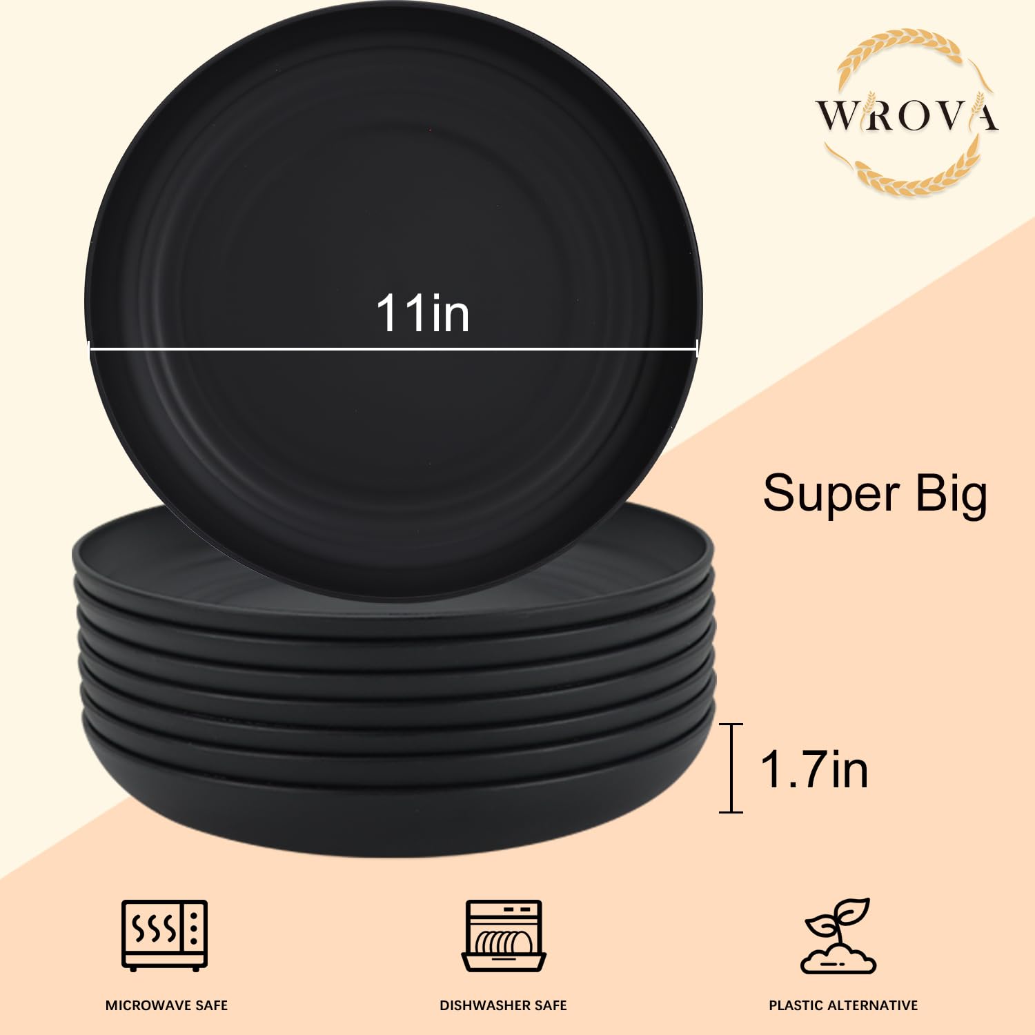 Wrova 11in plate dishwasher safe for easy cleanup