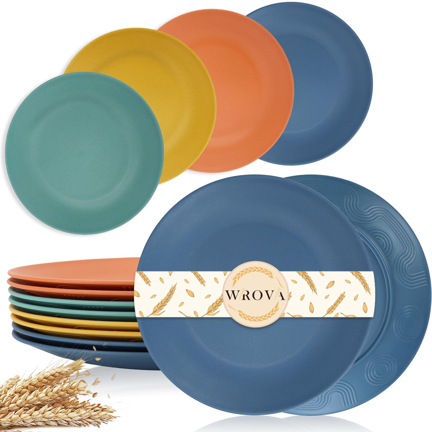 Wrova wheat straw dinner plates 10 inch stacked for space-saving dining