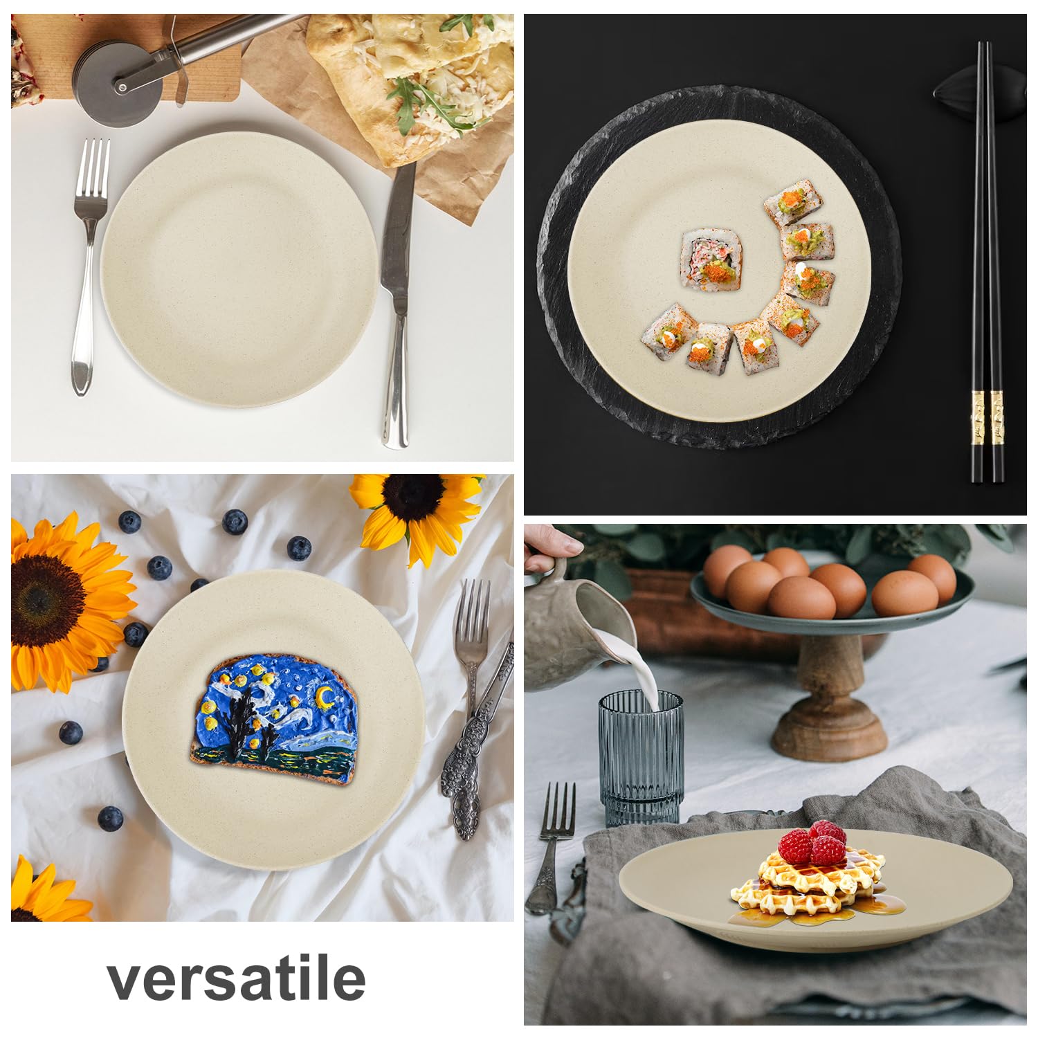 Wrova wheat straw dinner plates pictured as BPA-free eco-friendly option for everyday use.