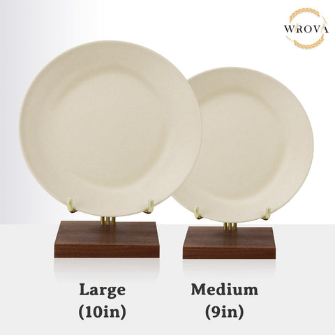 Wrova wheat straw plates close-up demonstrates microwave-safe feature for reheating.