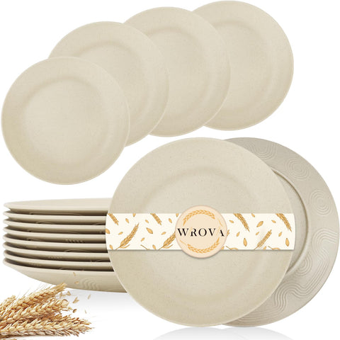 Wrova wheat straw dinner plate stack shows durable, unbreakable design for families.