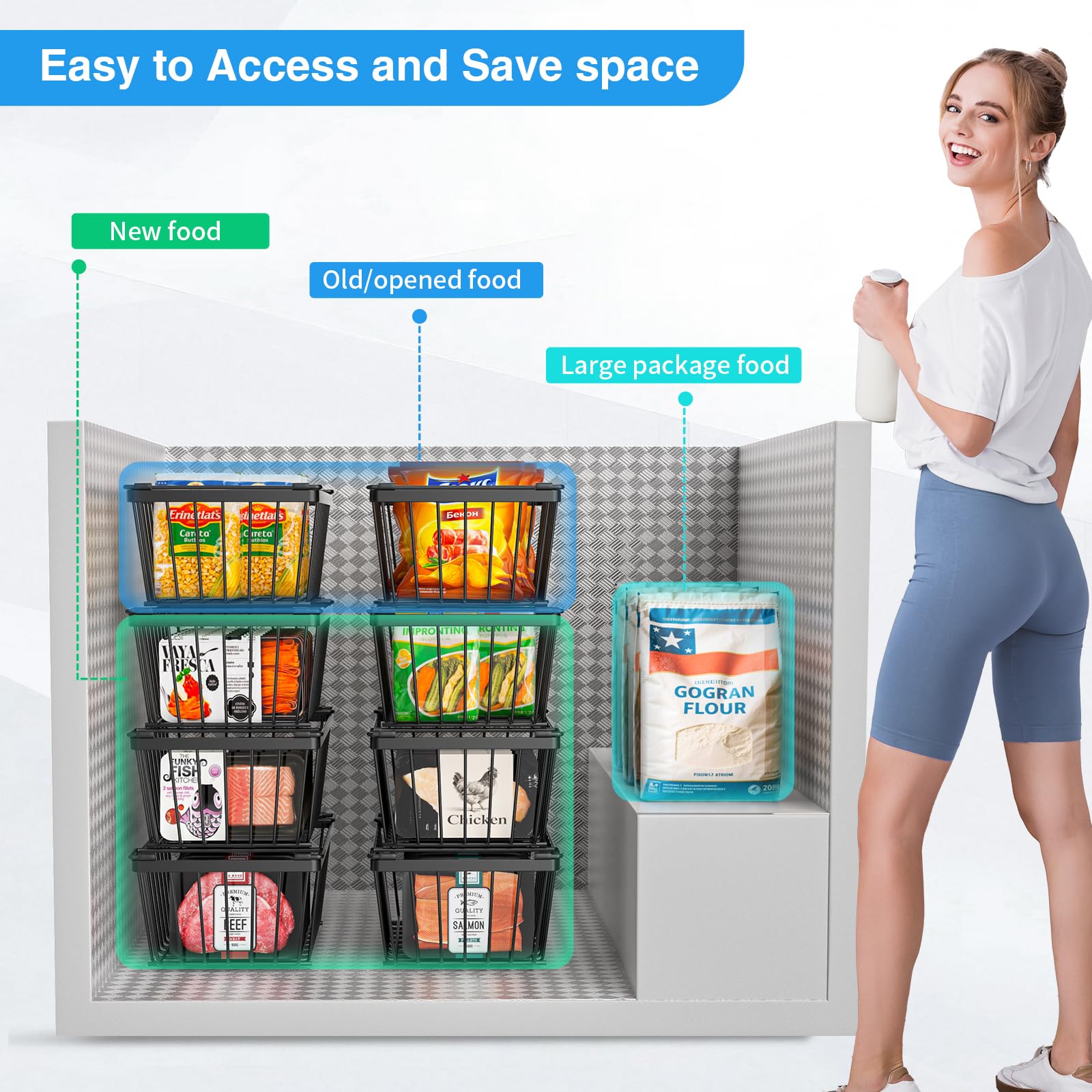 Wrrlors organize meats and bagged vegetables for quick selection