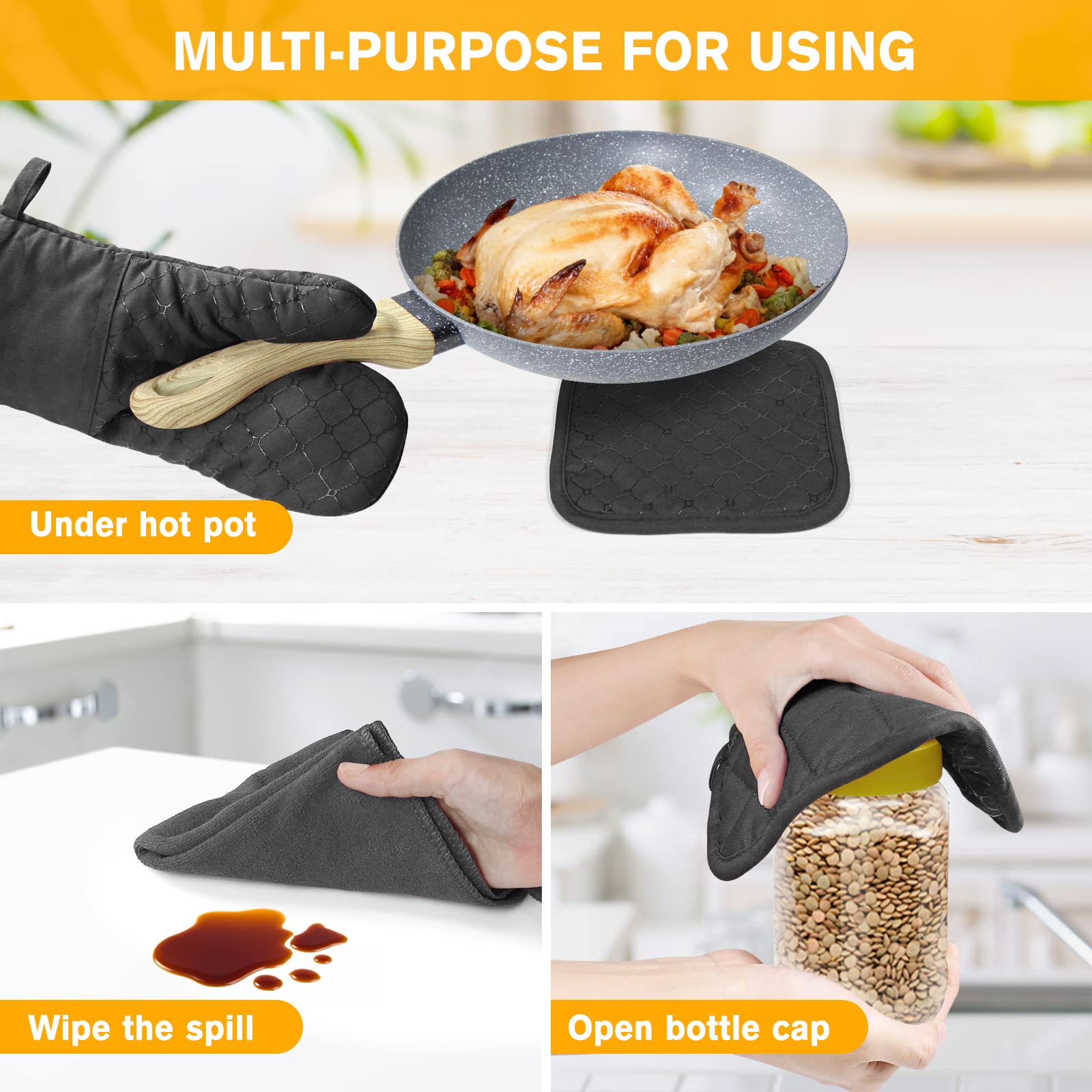 Wsedor quilted cotton lining provides comfortable, protective padding during cooking.