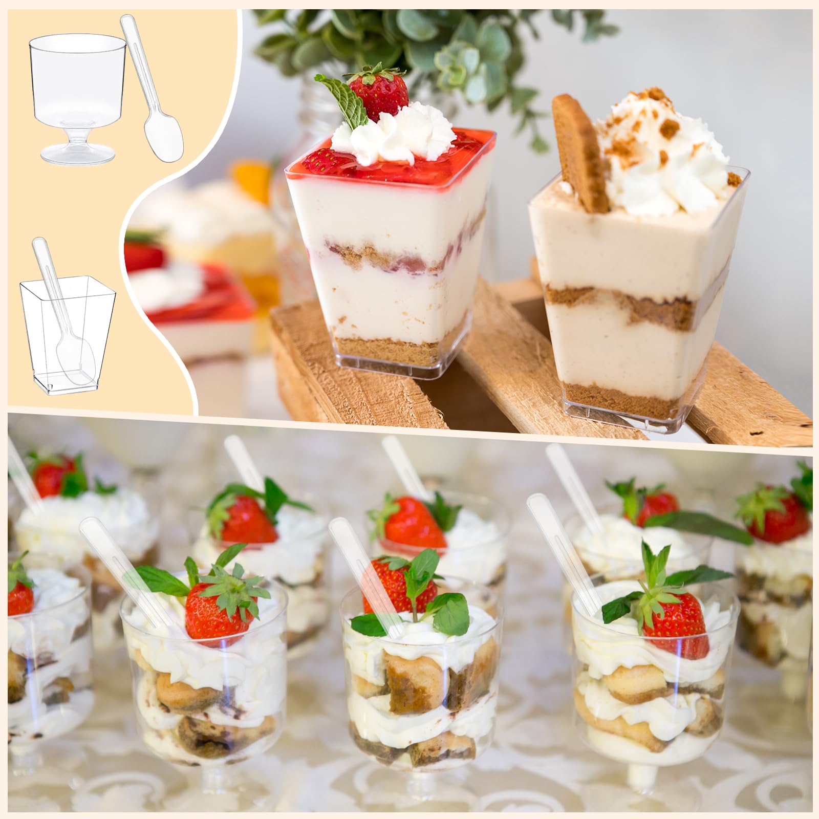 wtarabur round 5oz dessert goblets highlight creamy parfaits and desserts.