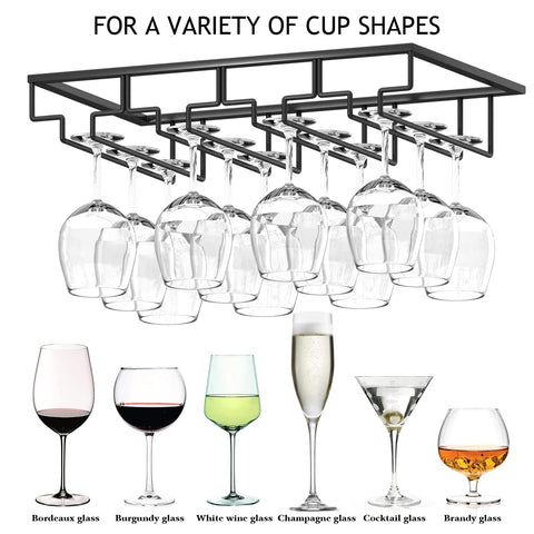 Wtiujhg under-shelf wine glass rack durable black metal construction