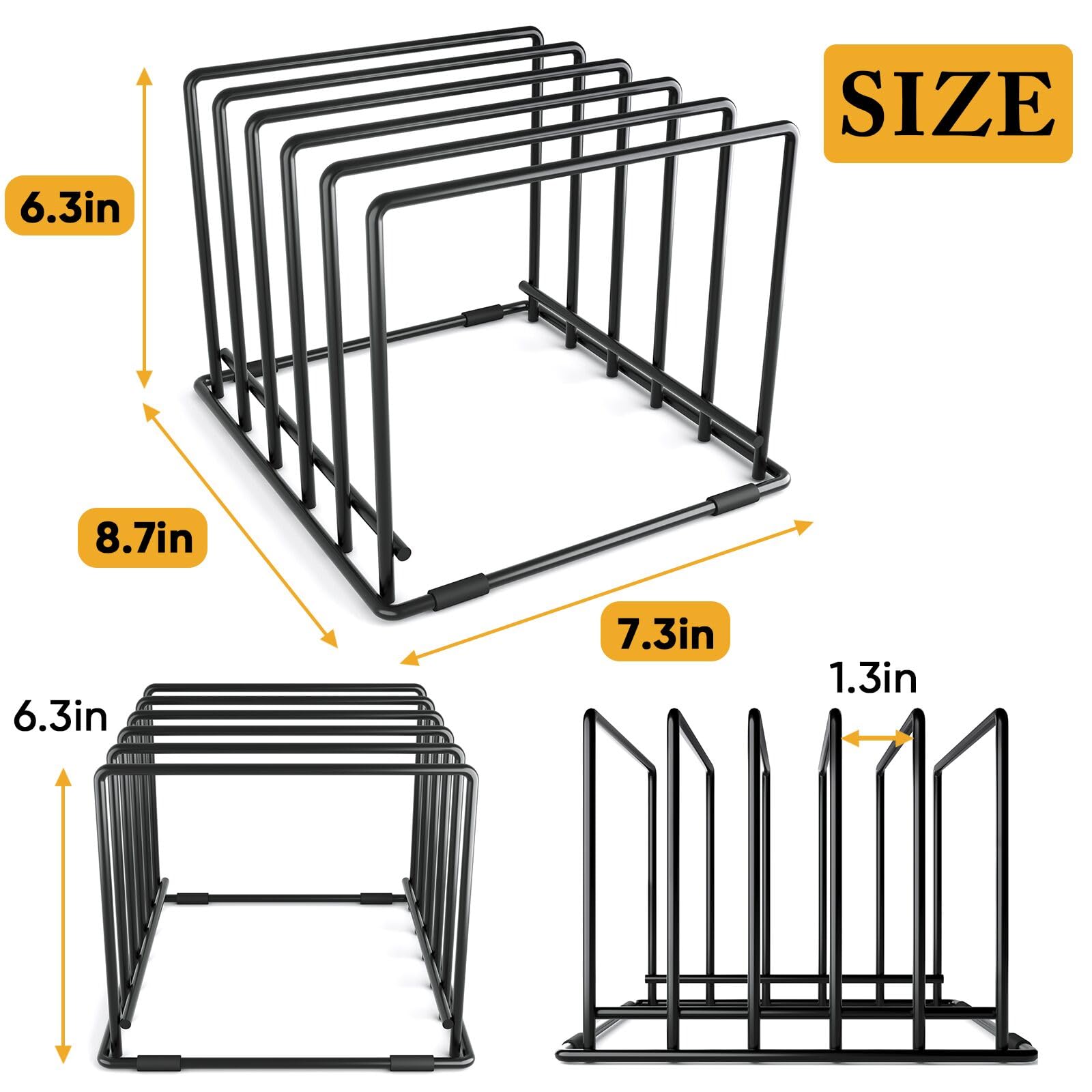WUGEUSCH heavy-duty steel rack with anti-slip feet stabilizes cookware on any surface