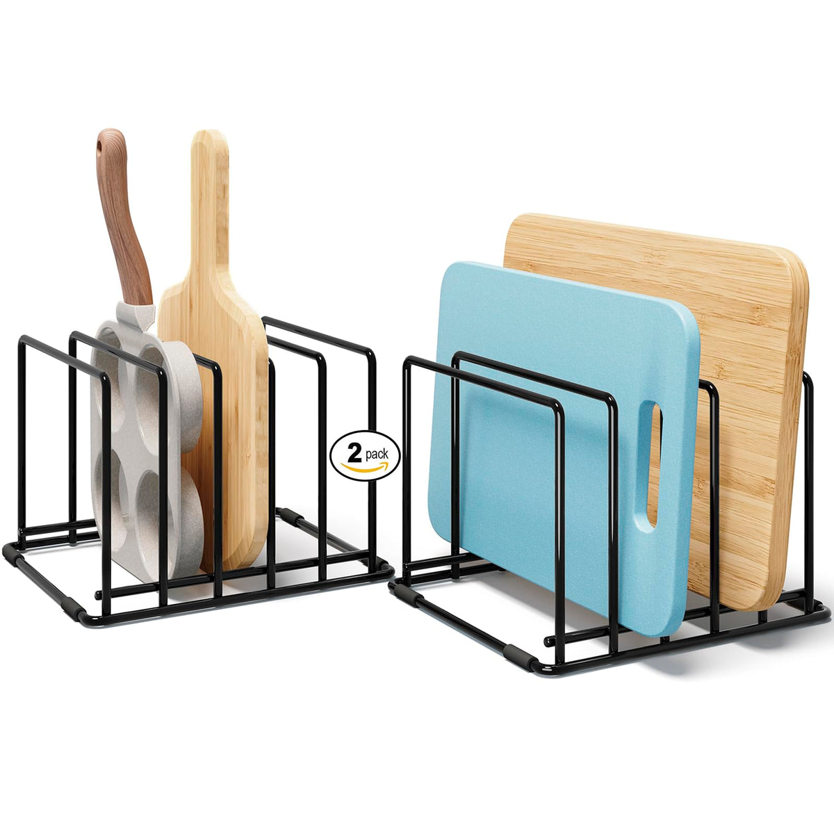 WUGEUSCH space-saving rack with 5 slots keeps thin pans within reach for easy prep