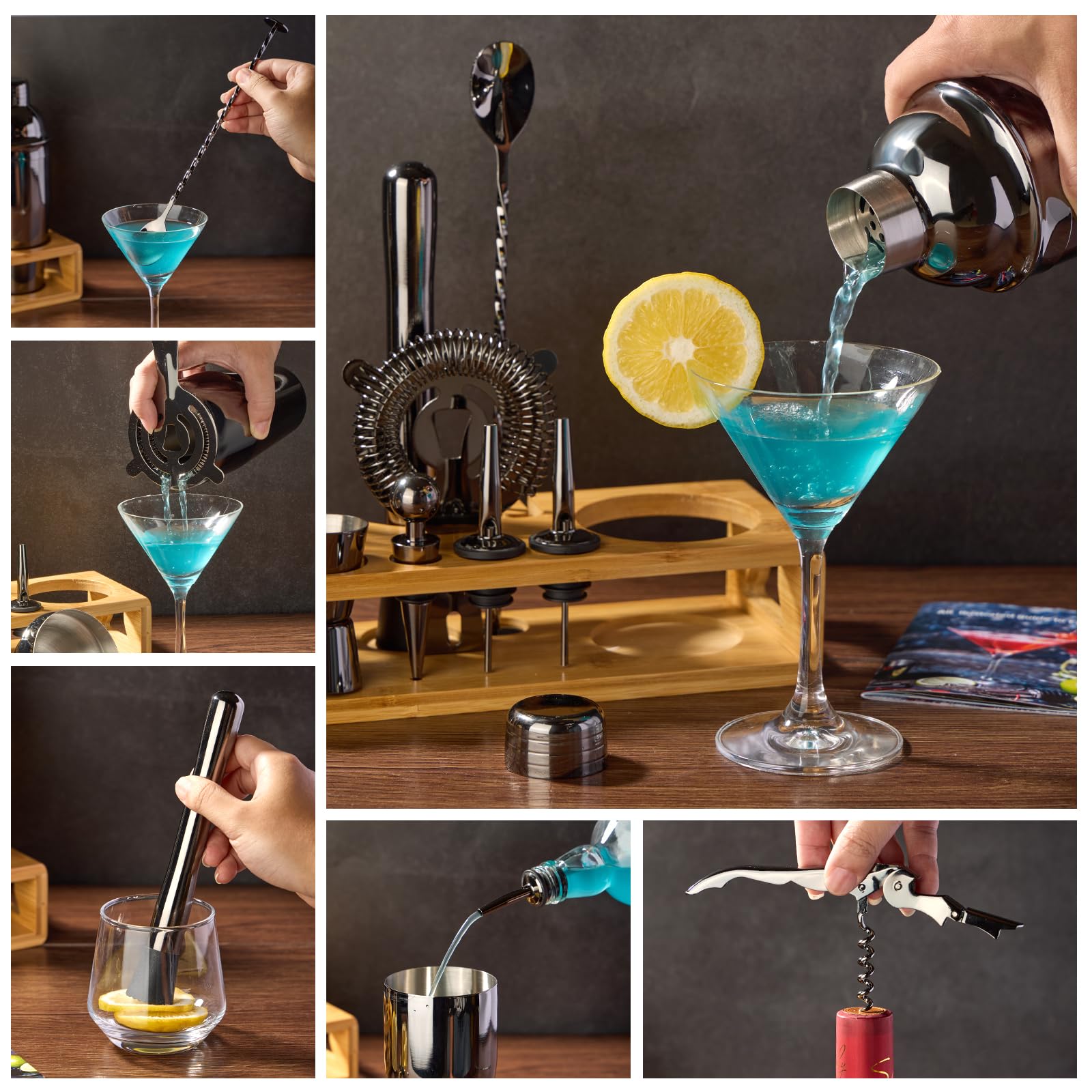 Wukuna ice tongs and corkscrew for quick, clean bar prep.