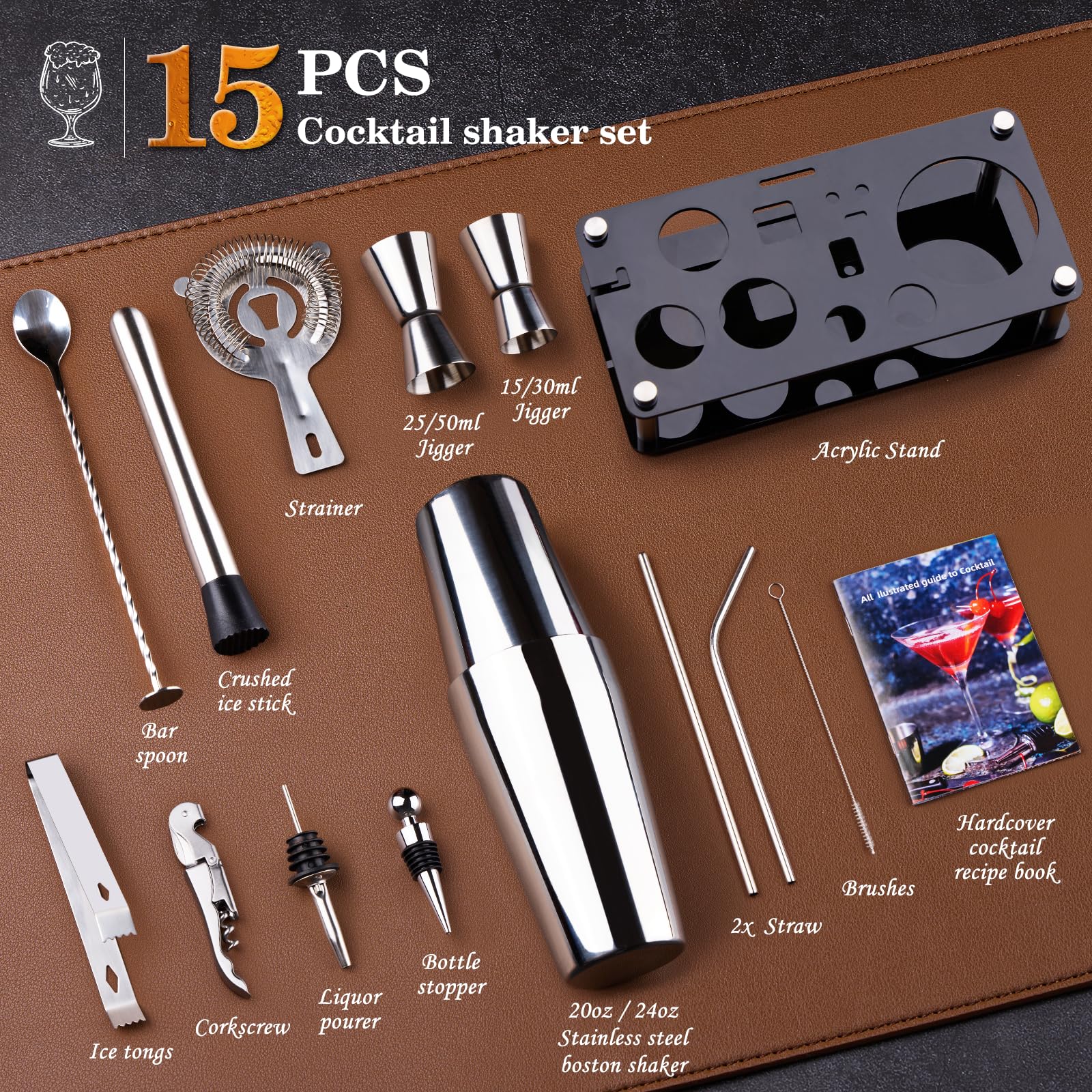 Wukuna strainer and jigger in matte finish for precise measurements.