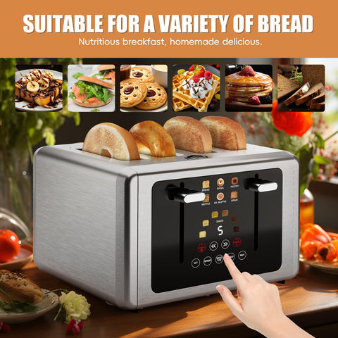 WUNLY 4-Slice Toaster with 6 shade settings for customizable browning levels.
