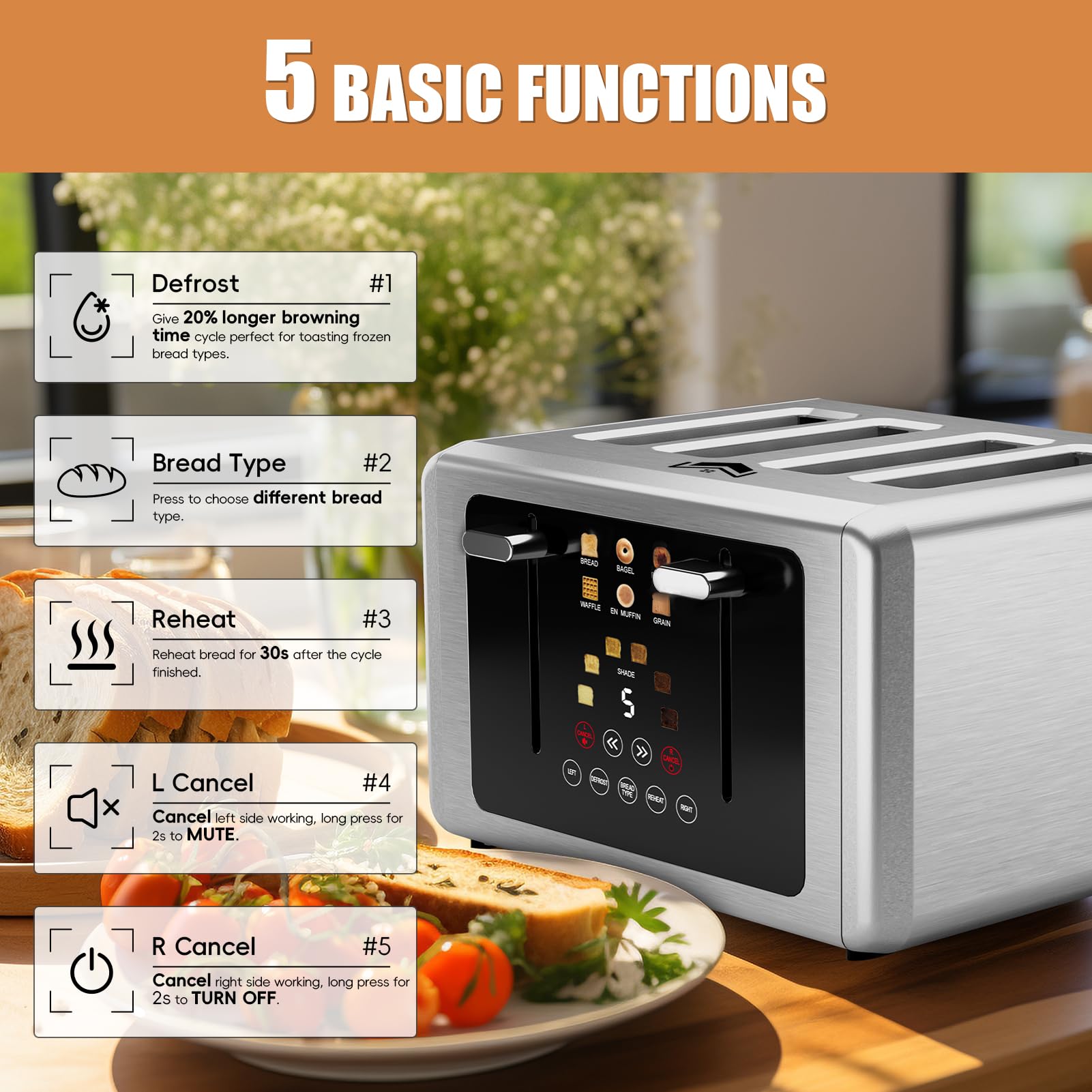 WUNLY dual independent panels let you toast different breads at once