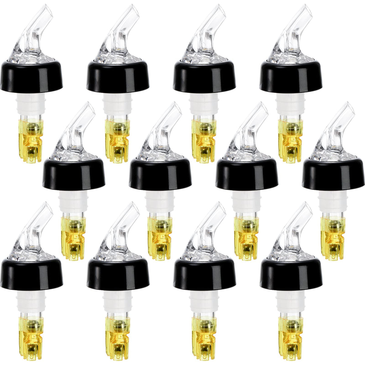WUWEOT 12-pack measured pourers for home bar deliver consistent 1.5 oz pours.