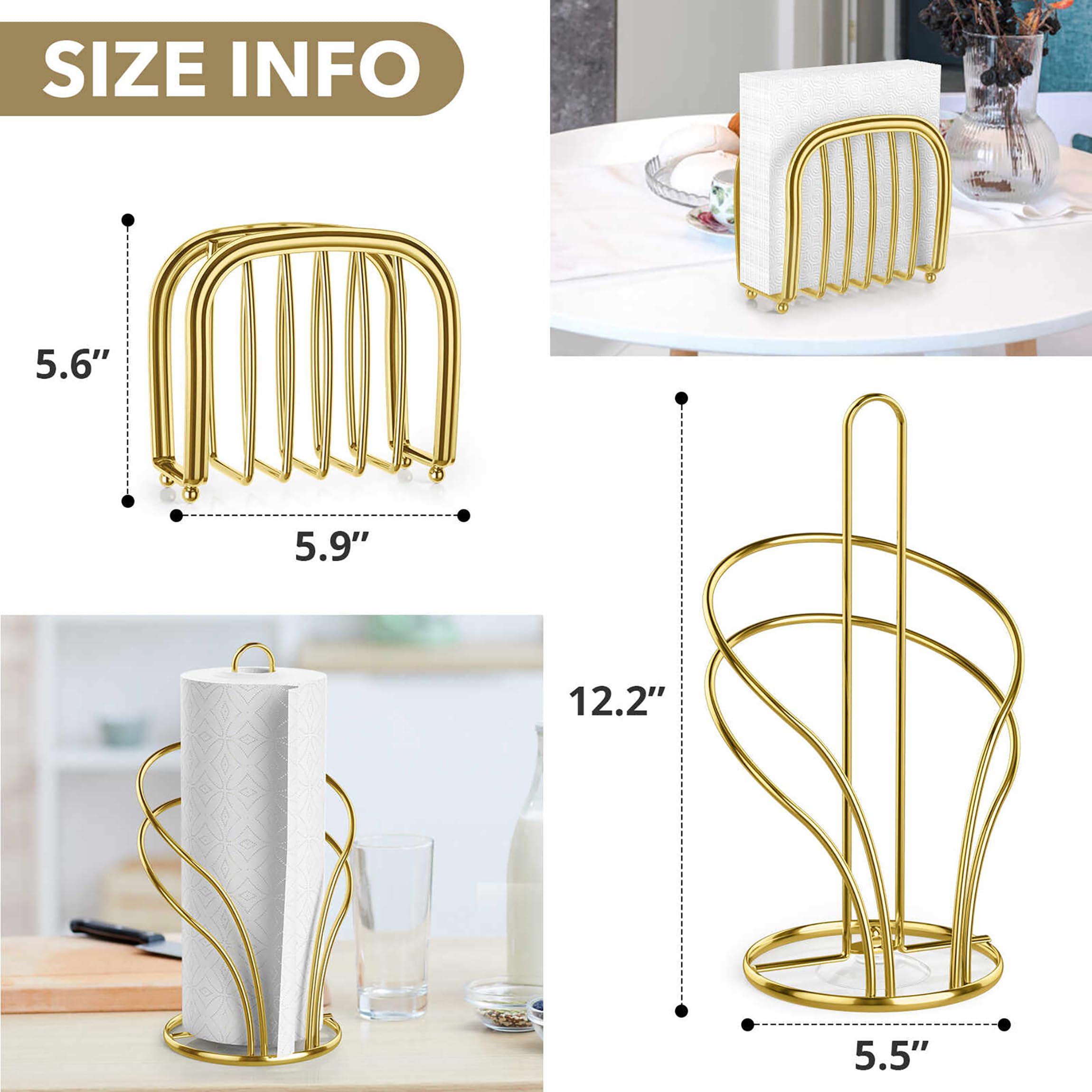 Wuwrll napkin holder in gold keeps napkins neatly organized on the table.