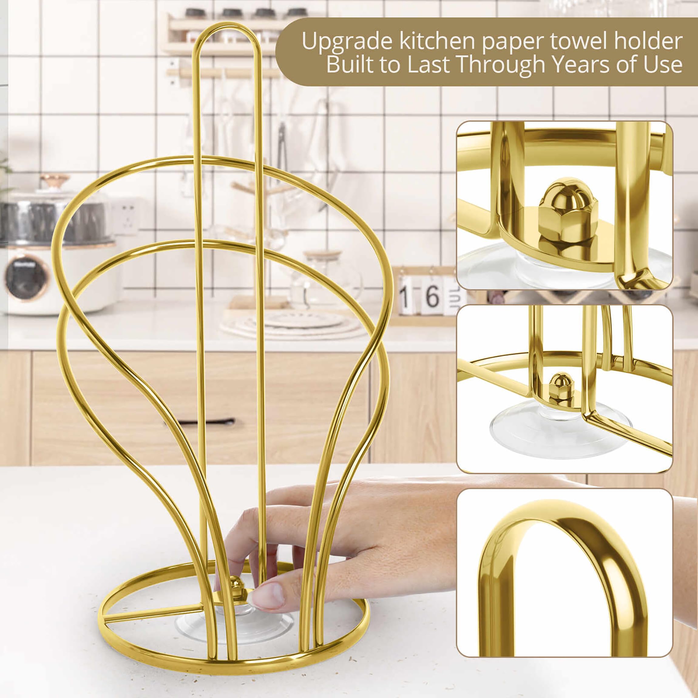 Wuwrll stainless steel paper towel holder in gold blends durability with modern style.