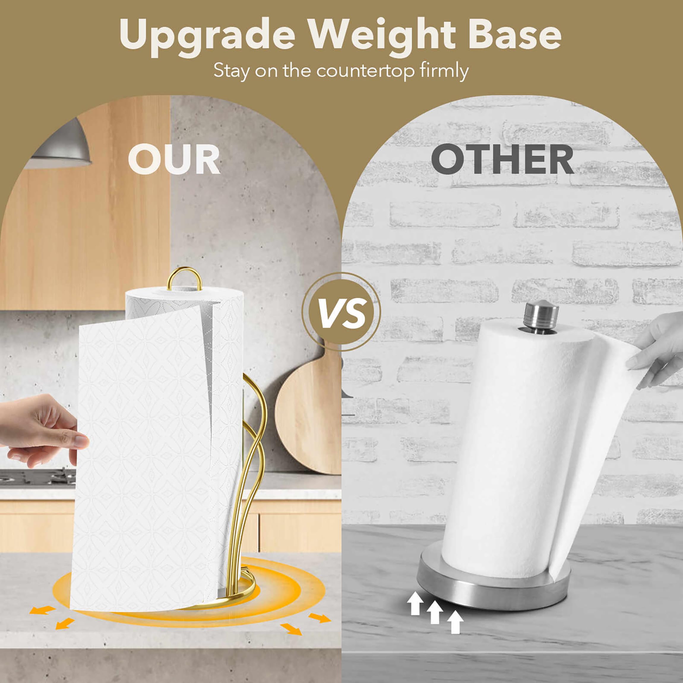 Wuwrll suction base in gold keeps the holder secure on smooth surfaces.