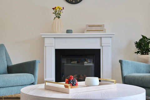 WV Ivory Shagreen Tray on a coffee table, adding decor and protection