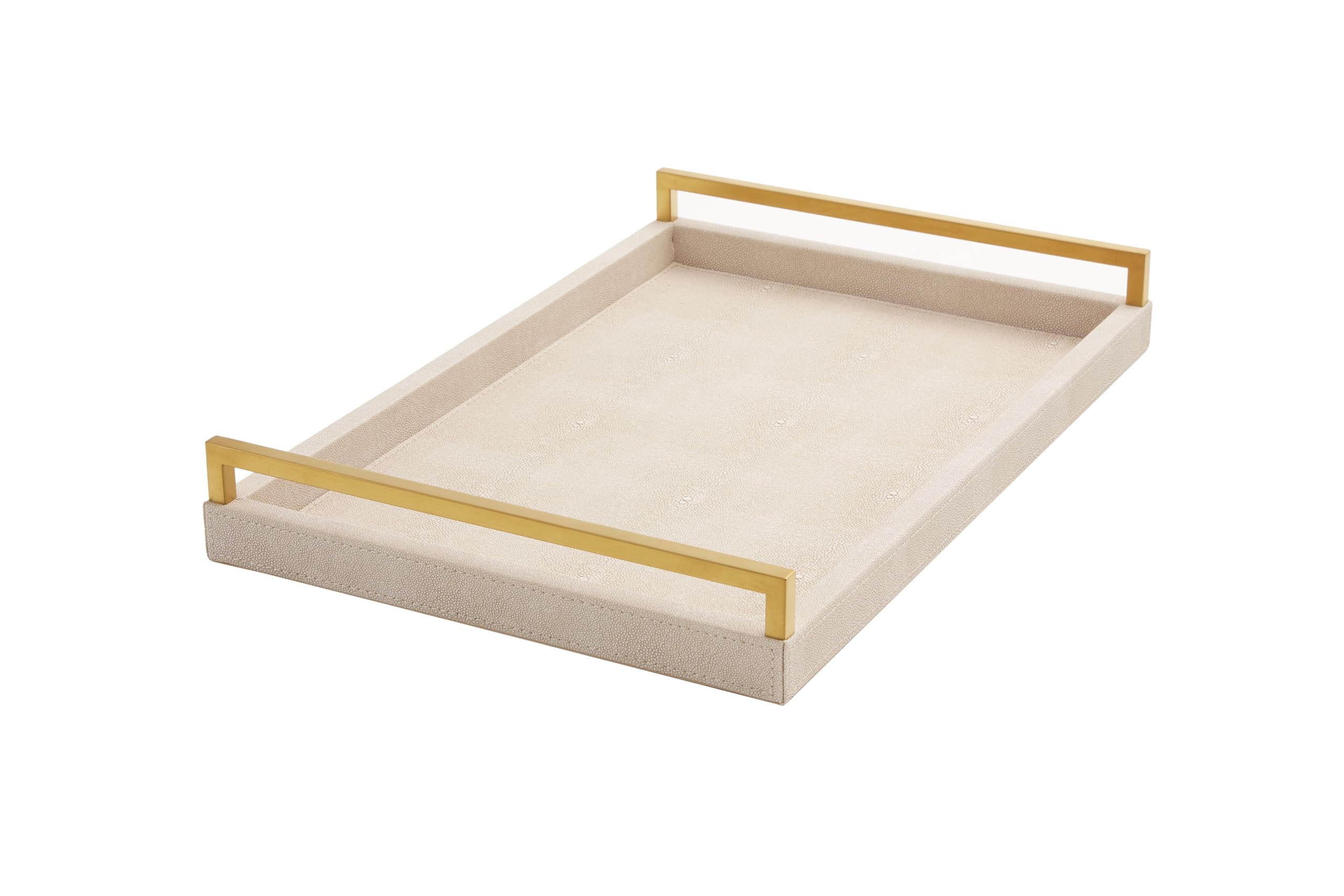 WV Ivory Shagreen Tray side view showing easy-grip brushed gold handles