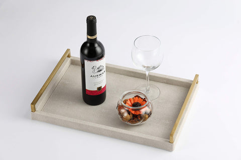 Elegant WV Ivory Shagreen Tray with gold hardware for serving